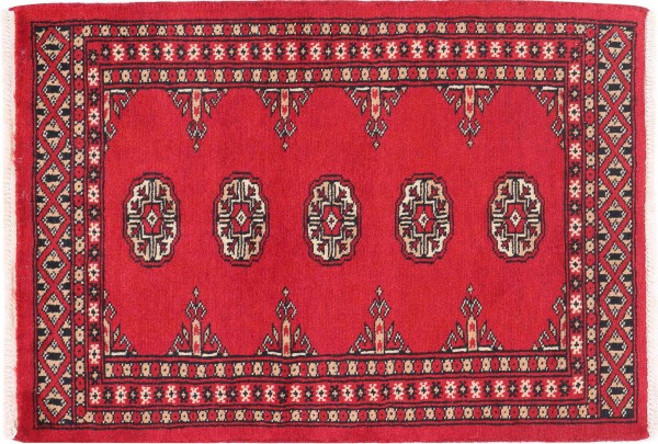 Pakistan Bukhara Rug 60x90 Hand Knotted Red Geometric Oriental Short Pile Living Room