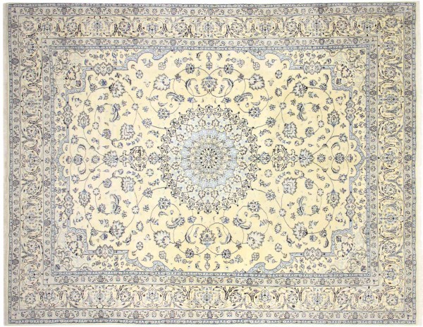 Persian carpet Nain 9LA 300x400 hand-knotted white medallion oriental UNIKAT short pile