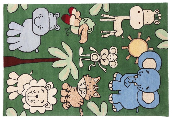 Teppich aus Wolle Kinder Dschungel 170x240 Mehrfarbig Handarbeit Handtuft Modern