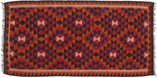 Kelim Afghan Maimana Teppich 90x180 Handgewebt Rot Geometrisch Handarbeit Zimmer