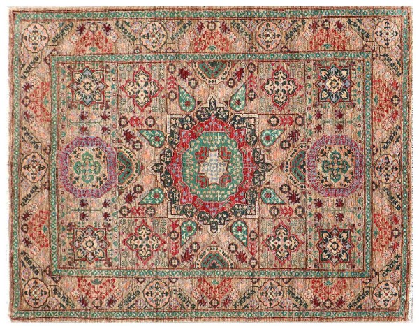 Afghan Ziegler Mamluk Rug 150x200 Hand Knotted Brown Geometric Orient Short Pile