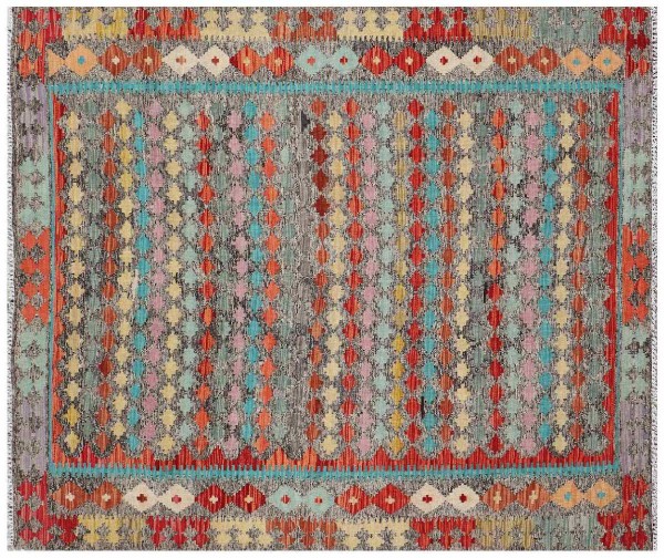 Afghan Maimana Kelim Teppich 160x190 Handgewebt Bunt Geometrisch Handarbeit Gewebt