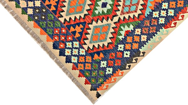 Afghan Maimana Kelim Teppich 200x300 Handgewebt Bunt Geometrisch Handarbeit Gewebt