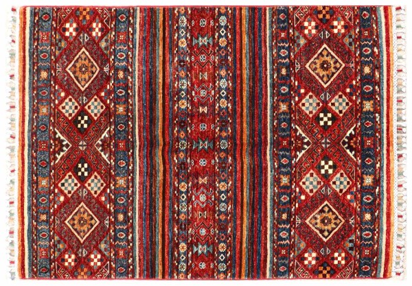 Afghan Ziegler Khorjin Rug 100x150 Hand-Knotted Colorful Striped Orient Short Pile