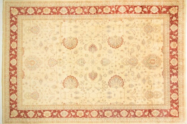 Afghan Chobi Ziegler Rug 400x500 Hand Knotted Beige Floral Pattern Orient Short Pile
