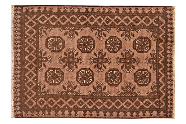 Afghan Aqcha Rug 80x110 Hand Knotted Brown Geometric Orient Low Pile Living Room