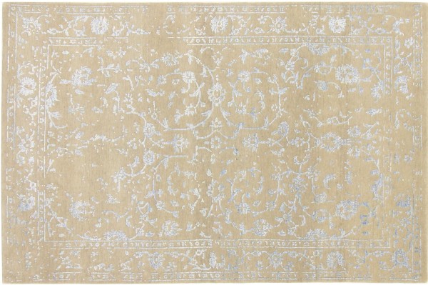 Moderner handgeknüpfter Teppich 120x180 Beige Floral Orientalisch UNIKAT Kurzflor