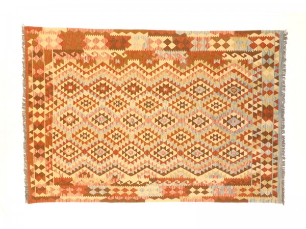Afghan Maimana Kelim Bunt 200x300 Handgewebt Teppich Mehrfarbig Geometrisch
