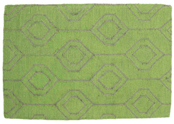 Short-pile wool carpet 120x180 green patterned handcraft handtuft modern