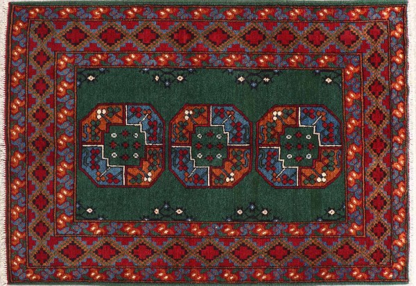 Afghan Aqcha Teppich 120x180 Handgeknüpft Grün Durchgemustert Orient Kurzflor