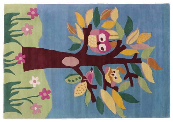 Carpet Children Tree 170x240 Blue Multicolored Hand Tufted Modern