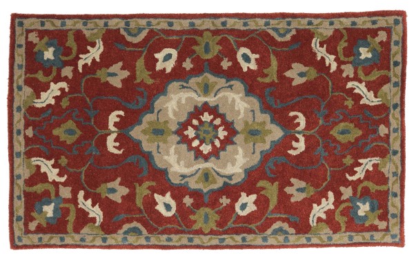 Wool carpet 90x160 red medallion handmade handtuft modern