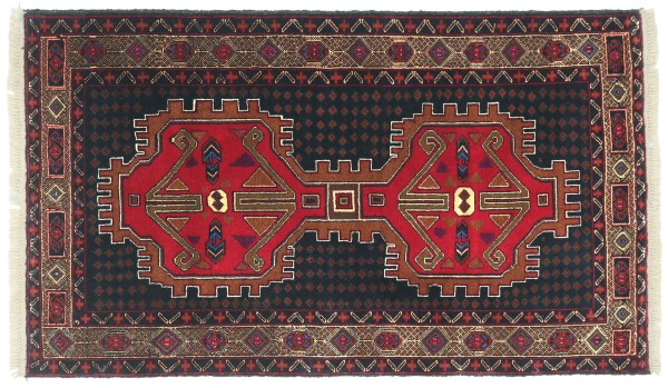 Afghan rug 80x150 hand knotted red geometric oriental low pile living room