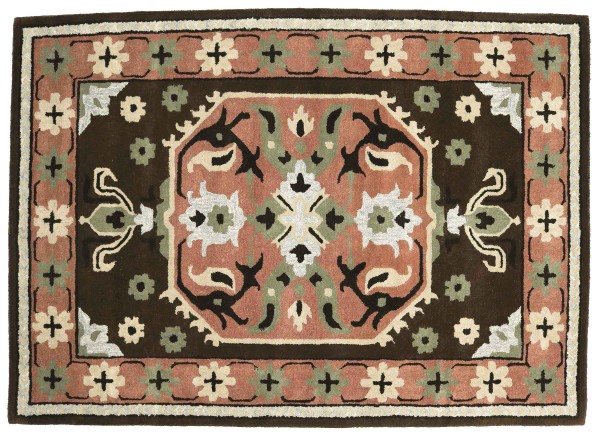 Short pile carpet wool 160x230 pink medallion handmade handtuft modern