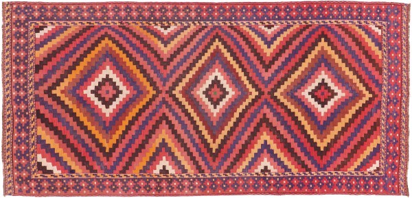 Afghan Kilim Soumakh Ghalmuri Rug 170x360 Handwoven Red Geometric Handmade