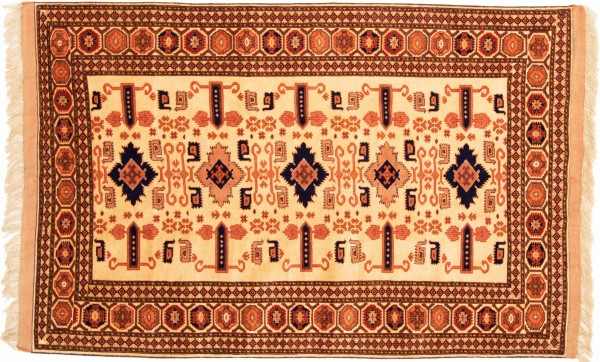 Afghan Mauri Kabul 120x180 Handgeknüpft Teppich Beige Geometrisch Muster