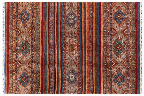 Afghan Ziegler Khorjin Rug 170x250 Hand Knotted Brown Striped Orient Short Pile