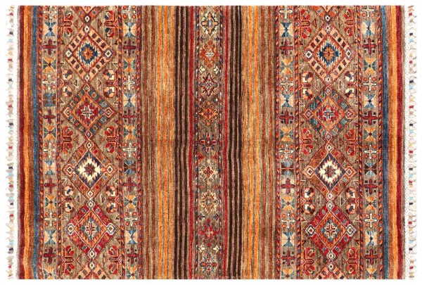 Afghan Ziegler Khorjin Rug 100x150 Hand Knotted Brown Striped Orient Short Pile