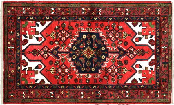 Persian Hamedan carpet 100x150 hand-knotted red medallion Orient short pile living room