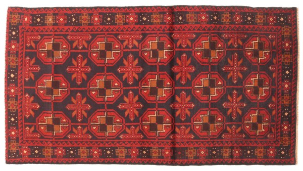 Belutsch Baluch Teppich 100x190 Handgeknüpft Schwarz Streifen Orientalisch UNIKAT
