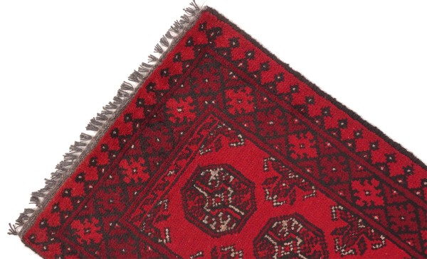 Afghan Teppich Akche Aqcha Handgeknüpft 50x100 Rot Geometrisches Muster Kurzflor