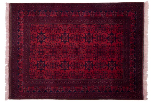Afghan Belgique Khal Mohammadi Rug 150x200 Hand Knotted Red Geometric Pattern
