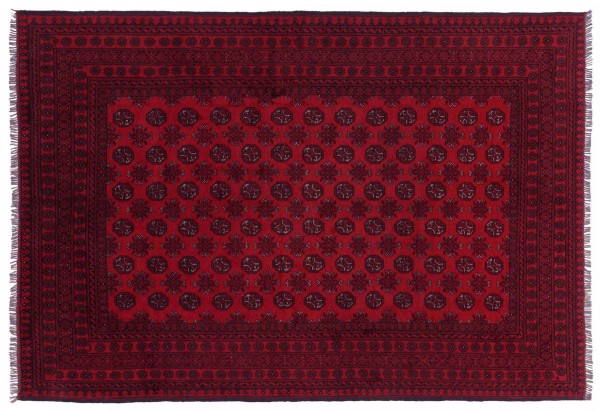 Aghan carpet Aqcha Akche 200x300 hand-knotted red geometric oriental UNIKAT
