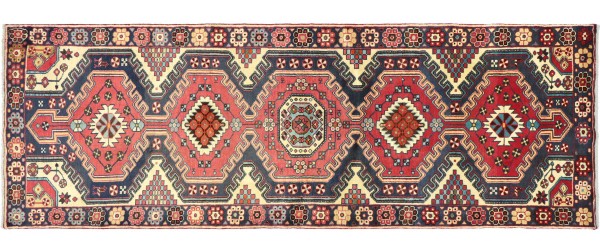 Persian Hamedan carpet 90x300 hand-knotted runner beige mirror pattern Orient short pile