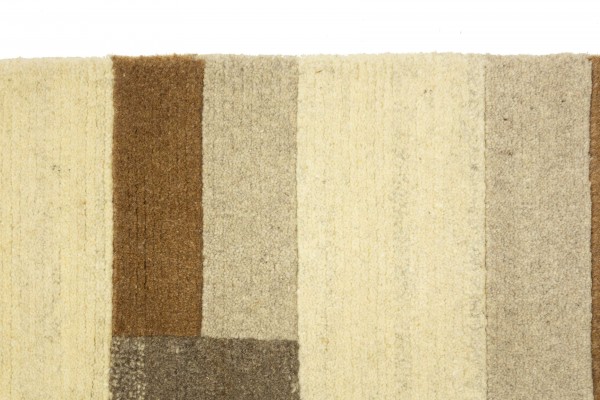 Nepal 90x160 Handgeknüpft Teppich Beige Geometrisch Muster Kurzflor Orient Rug