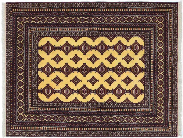 Afghan Rug 130x170 Hand Knotted Beige Geometric Oriental Low Pile Living Room