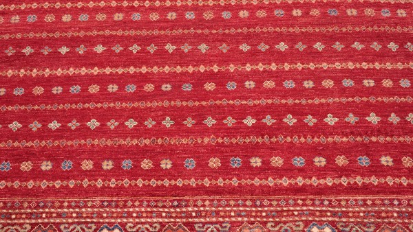Afghan Ziegler Khorjin Teppich 150x190 Handgeknüpft Rot Gestreift Orient Kurzflor