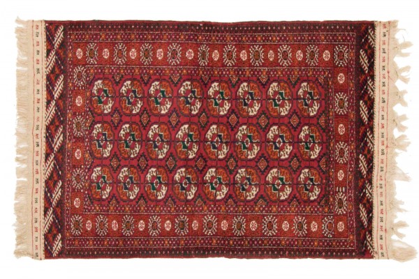 Caucasus Bukhara Rug 100x150 Hand Knotted Red Geometric Pattern Orient Short Pile