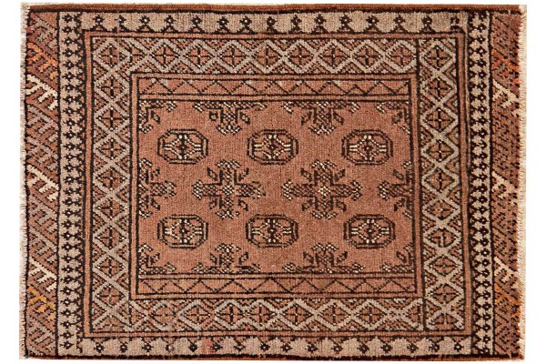 Afghan Aqcha Rug 70x100 Hand Knotted Brown Geometric Orient Low Pile Living Room