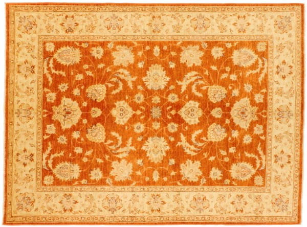 Afghan Chobi Ziegler Rug 170x240 Hand Knotted Orange Floral Pattern Orient Short Pile