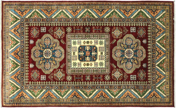 Afghan Kazak Fine Rug 160x230 Hand Knotted Red Geometric Orient Low Pile
