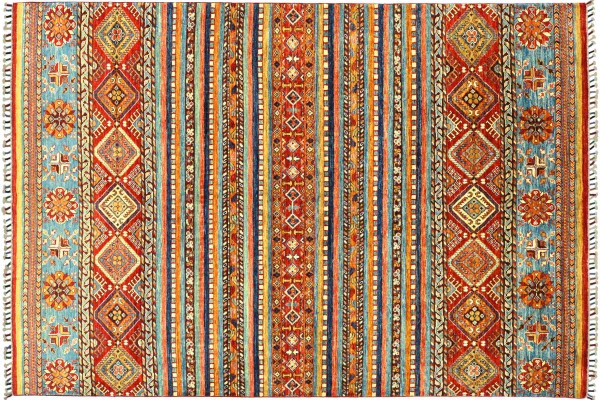 Afghan Khorjin Shaal Rug 200x250 Hand Knotted Red Stripes Orient Short Pile