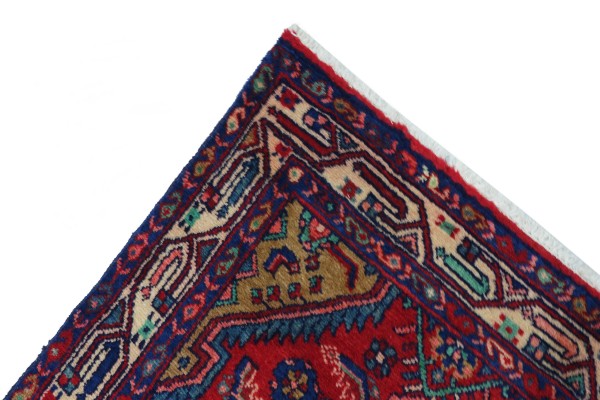 Perser Hamedan Teppich 90x300 Handgeknüpft Läufer Rot spiegelmuster Wolle Kurzflor Rug