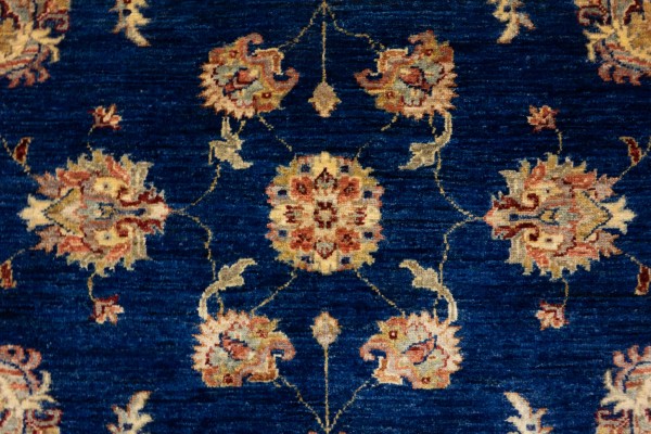 Afghan Chobi Ziegler 120x180 Handgeknüpft Teppich Blau Blumenmuster Kurzflor