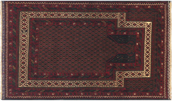 Afghan Jay e Namaz Baluch Rug 120x170 Hand Knotted Red Geometric Patterns Orient
