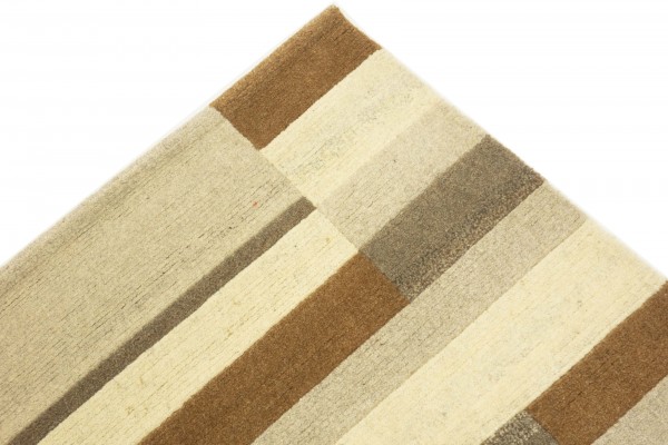 Nepal 90x160 Handgeknüpft Teppich Beige Geometrisch Muster Kurzflor Orient Rug
