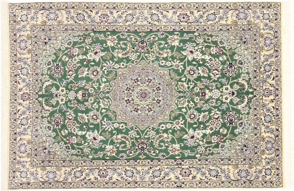 Persian carpet Nain 9LA 140x200 hand-knotted white medallion oriental UNIKAT short pile