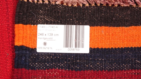 Afghan Kelim Soumakh Ghalmuri Teppich 140x250 Handgewebt Rot Streifen Handarbeit Gewebt