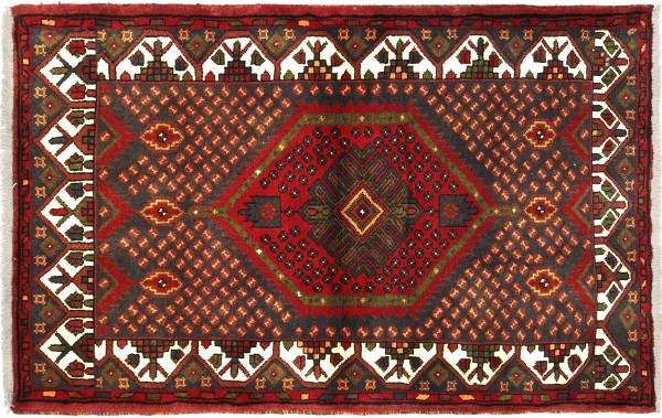 Perser Hamadan 100x140 Handgeknüpft Orientteppich Braun Medaillon Wolle