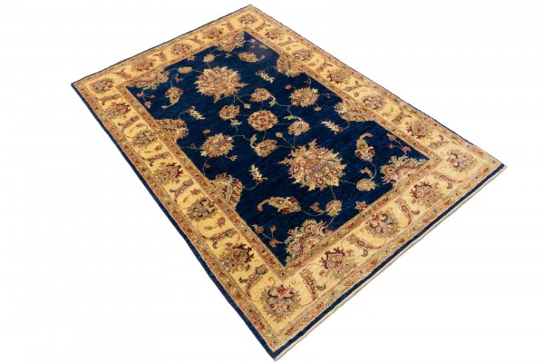 Afghan Chobi Ziegler 120x180 Handgeknüpft Teppich Blau Blumenmuster Kurzflor