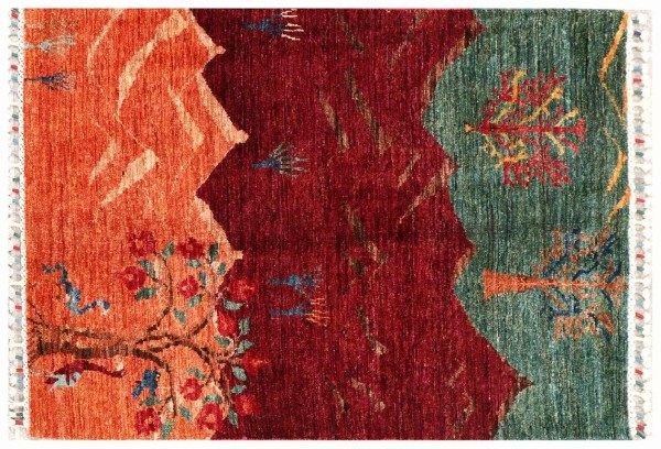Afghan Ziegler Ariana Landscape Carpet 80x120 Hand-Knotted Red Orient Landscape