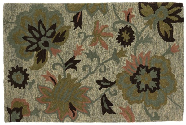 Flowers 120x180 Short Pile Rug Gray Floral Pattern Hand Tufted Modern