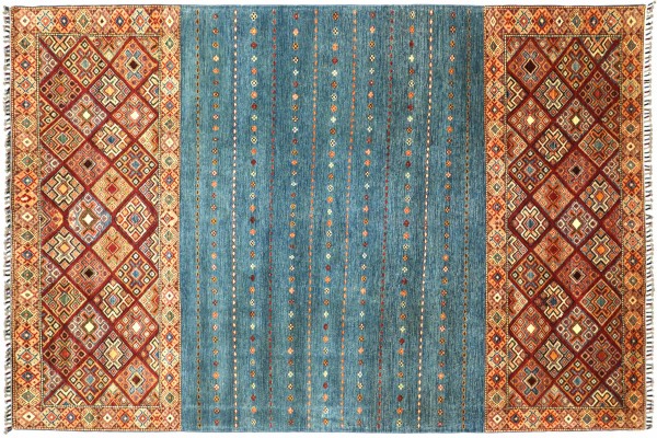 Afghan Khorjin Shaal 210x330 Handgeknüpft Orientteppich Hellblau Streifen Wolle
