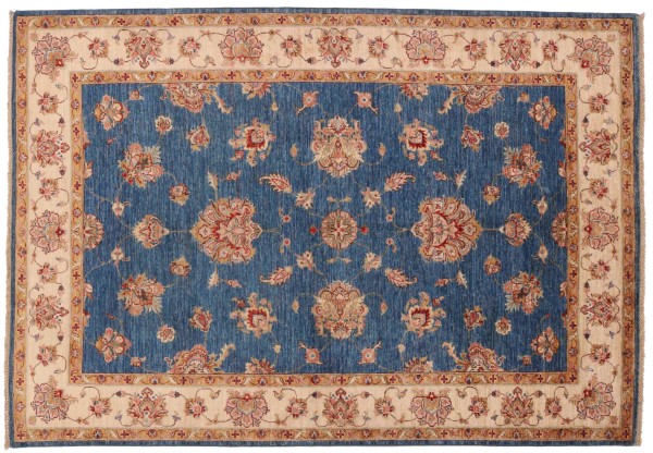 Chobi Ziegler Teppich 170x240 Handgeknüpft Blau Floral Orientalisch UNIKAT Kurzflor