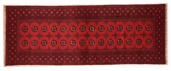 Afghan Aqcha Rug 80x300 Hand Knotted Runner Red Geometric Orient Short Pile