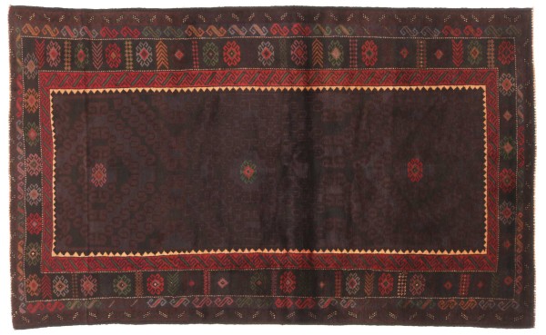 Belutsch Baluch Teppich 120x180 Handgeknüpft Schwarz Umrandung Orientalisch UNIKAT